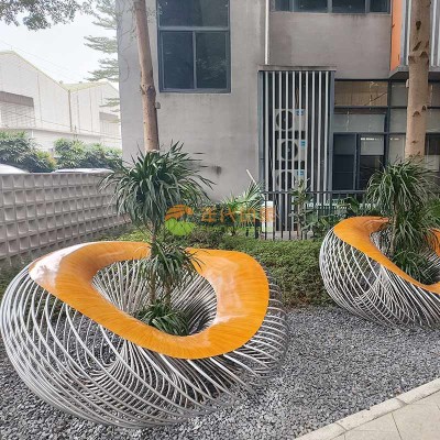 不锈钢镂空景观坐凳异形金属艺术花坛座椅