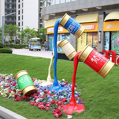 玻璃钢创意彩绘油漆桶雕塑艺术颜料桶装饰品户外公园创意美陈摆件