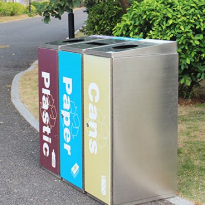 不锈钢三分类垃圾桶户外公园街区果皮箱