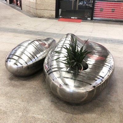 不锈钢鹅卵石花盆坐凳创意景观休闲座椅