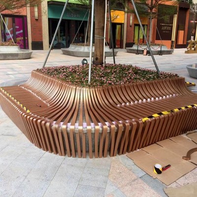不锈钢金属铁艺树池坐凳户外景观休闲座椅