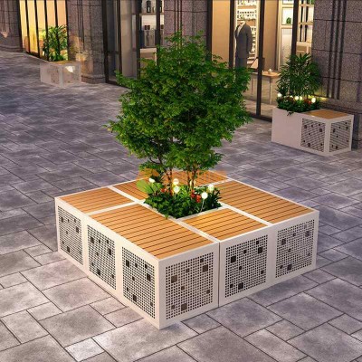 方形镂空不锈钢树池坐凳户外景观广场座椅