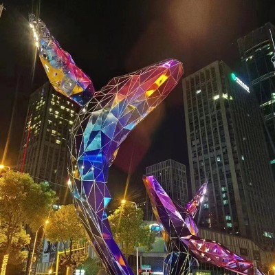 不锈钢异形鲸鱼雕塑户外景观广场海豚摆件