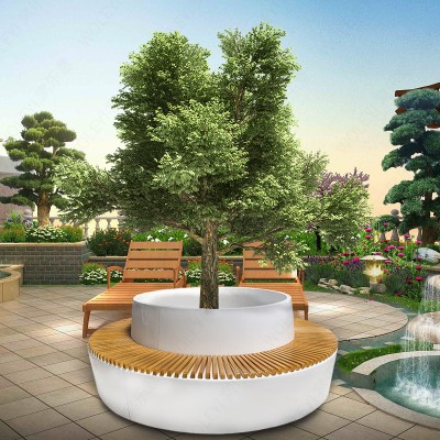 玻璃钢防腐木圆形树池坐凳景观广场公园花坛座椅