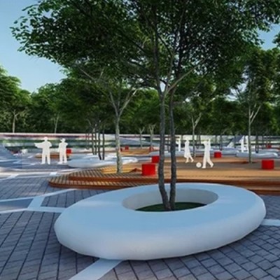 GRC混凝土树池坐凳圆形UHPC花坛