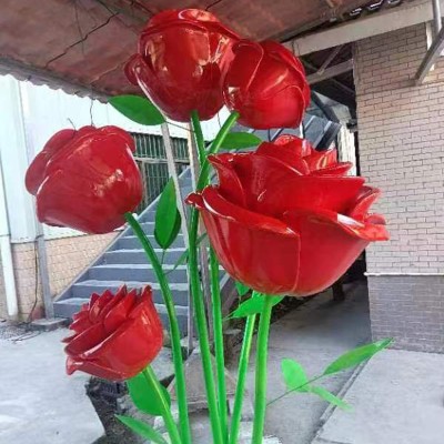 不锈钢玫瑰花雕塑景观小品植物造型摆件