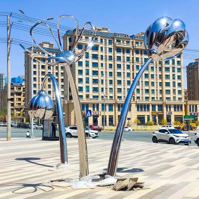 不锈钢镜面花朵雕塑户外广场公园艺术摆件