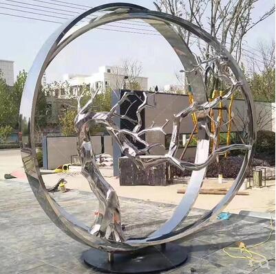 不锈钢月亮雕塑圆环镂空地标售楼处花园广场小区校园大型户外摆件