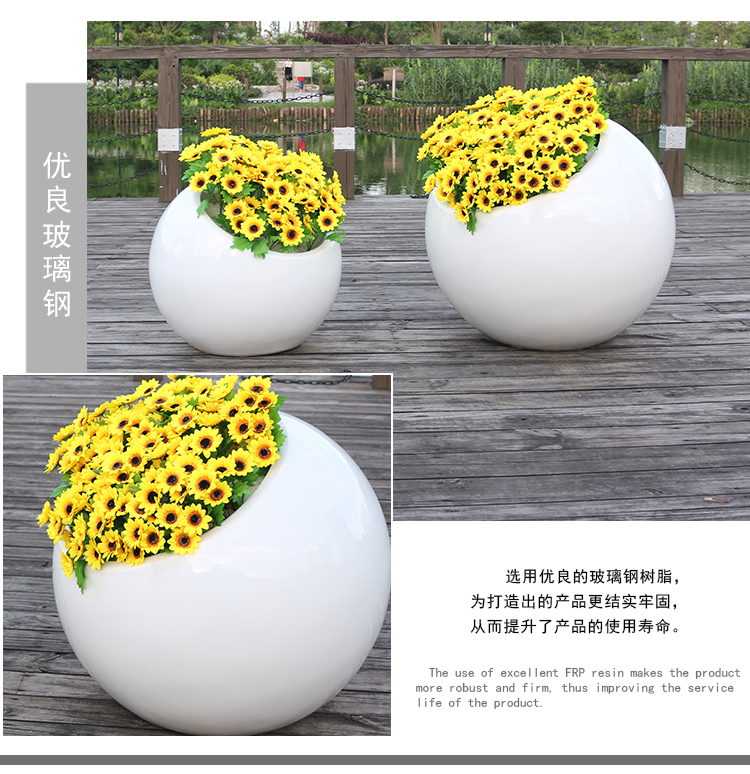 户外半圆玻璃钢花盆组合定制创意商场酒店落地大花钵 户外半圆玻璃钢花盆组合定制创意商场酒店落地大花钵