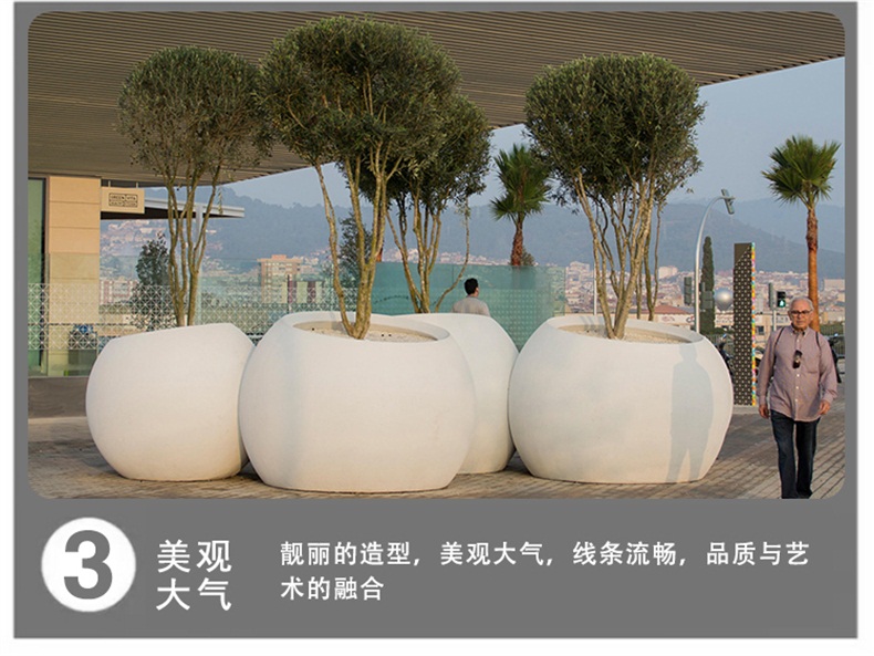 玻璃钢花盆特大号白色圆型球形户外花坛 玻璃钢花盆特大号白色圆型球形户外花坛