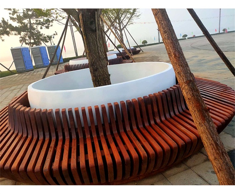 菠萝格木质玻璃钢组合树池座椅创意圆形花坛户外景观坐凳