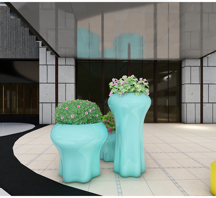 玻璃钢花盆组合商场创意个性客厅装饰水母落地大花器