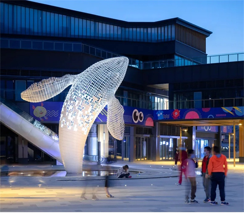 镂空不锈钢鲸鱼雕塑商业街广场大型不锈钢雕塑定制