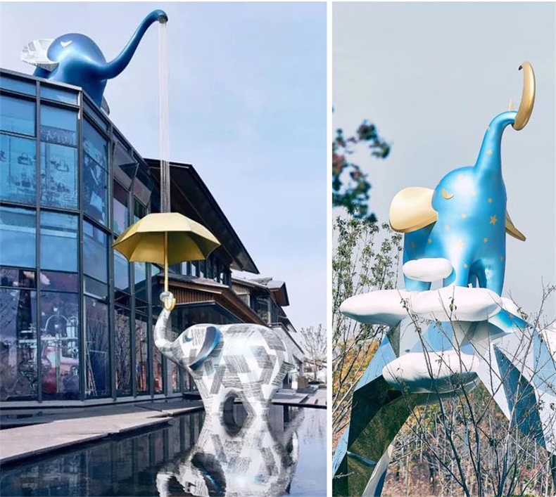 大型玻璃钢彩绘大象售楼处酒店户外雕塑园林景观地标迎宾摆件定制