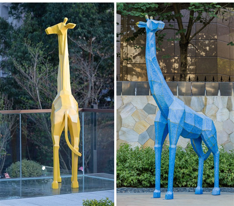 园林景观玻璃钢鹿雕塑摆件抽象几何长颈鹿户外大型楼盘售楼部装饰