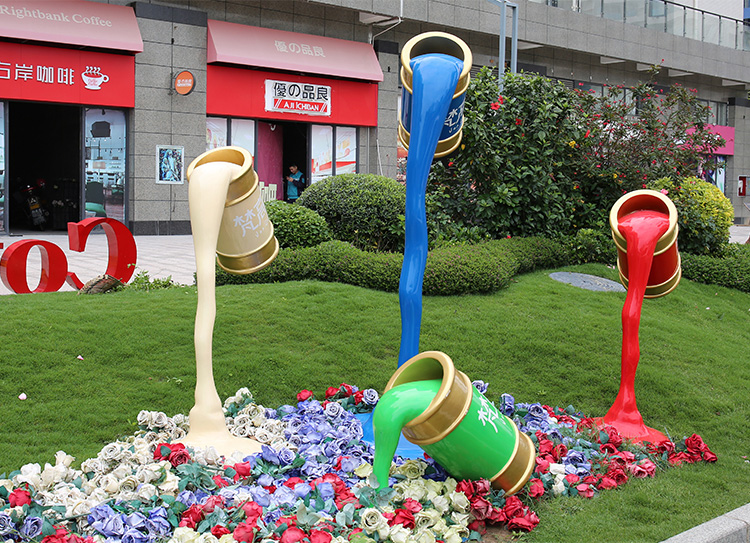 玻璃钢创意彩绘油漆桶雕塑艺术颜料桶装饰品户外公园创意美陈摆件