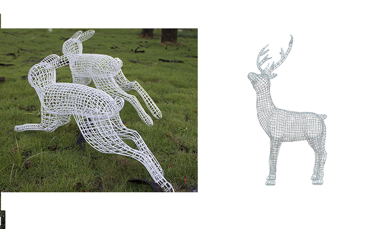 金属铁艺镂空鹿和兔子雕塑景观摆件