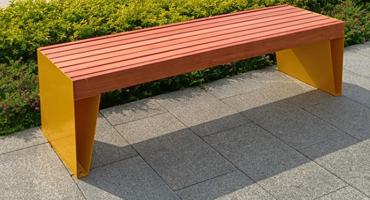 不锈钢长条木质切片坐凳组合公园广场休闲椅