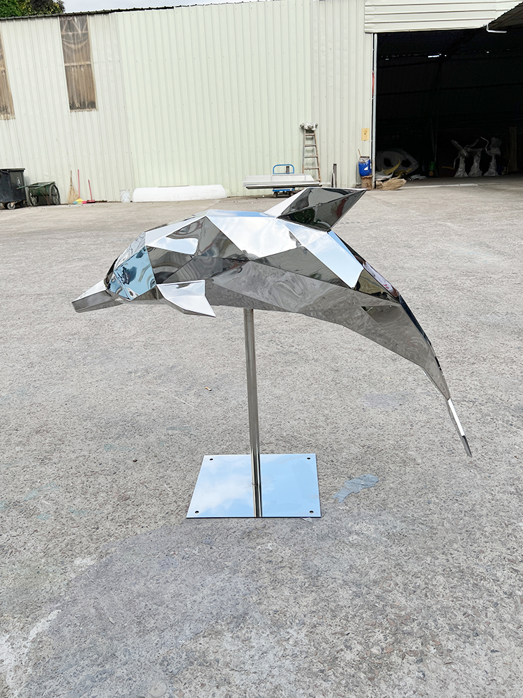 户外不锈钢海豚几何切面雕塑鲸鱼园林景观落地艺术品