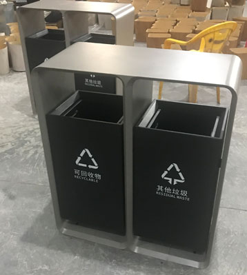 不锈钢双分类户外景区小镇垃圾桶 不锈钢双分类户外景区小镇垃圾桶