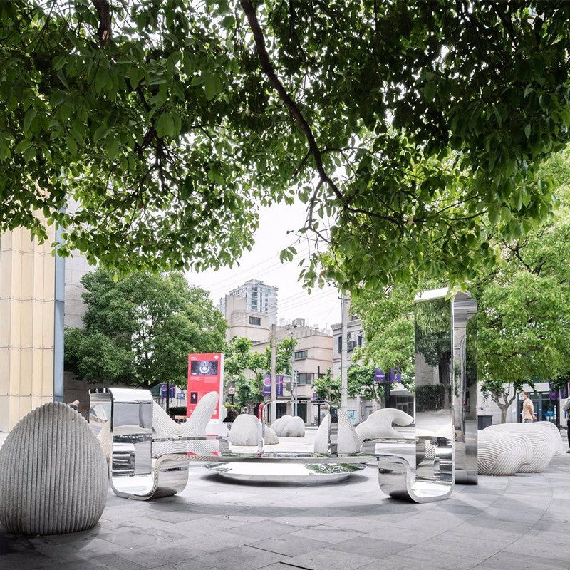 不锈钢镜面异形景观坐凳创意户外广场休闲椅