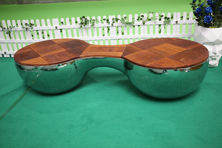 不锈钢防腐木异形坐凳创意户外金属休闲座椅