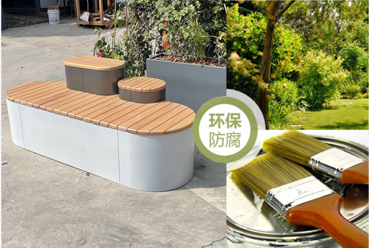 不锈钢防腐木面户外景观坐凳创意艺术休闲椅 不锈钢防腐木面户外景观坐凳创意艺术休闲椅