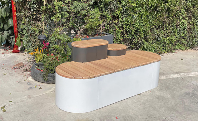 不锈钢防腐木面户外景观坐凳创意艺术休闲椅
