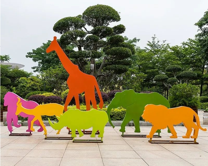 不锈钢动物剪影雕塑，园林景观创意装饰摆件!