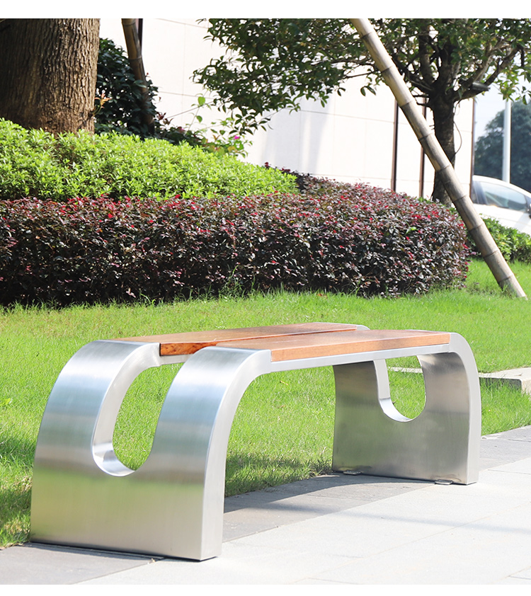 不锈钢防腐木坐凳户外公园座椅