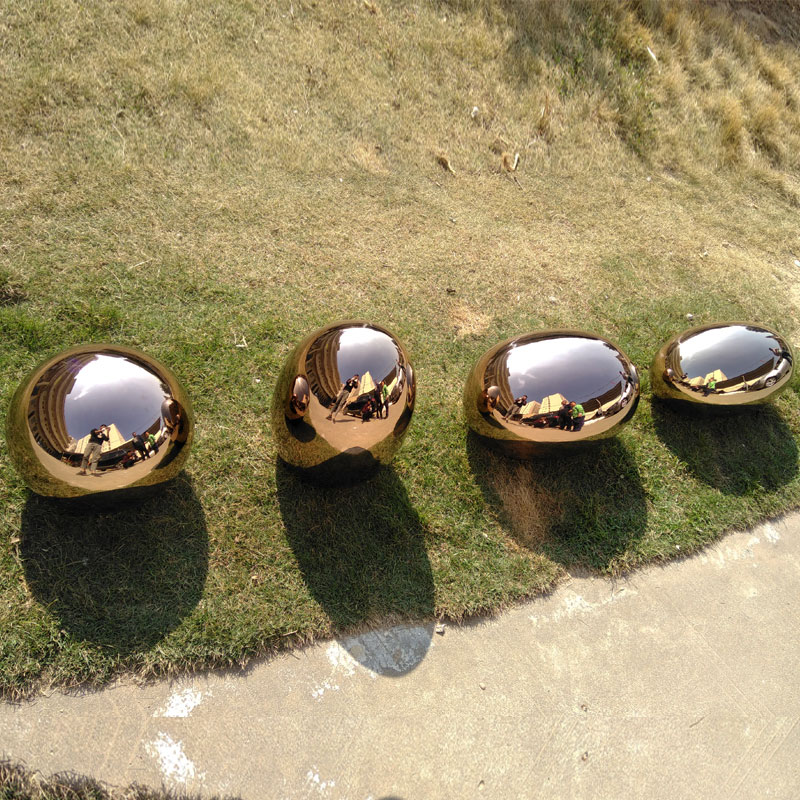 镜面鹅卵石不锈钢坐凳水滴售楼部景观椭圆摆件几何石头雕塑