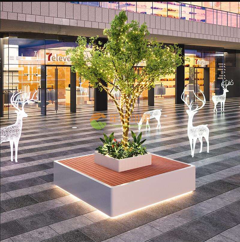 不锈钢花箱坐凳防腐木方圆形树池座椅 不锈钢花箱坐凳防腐木方圆形树池座椅