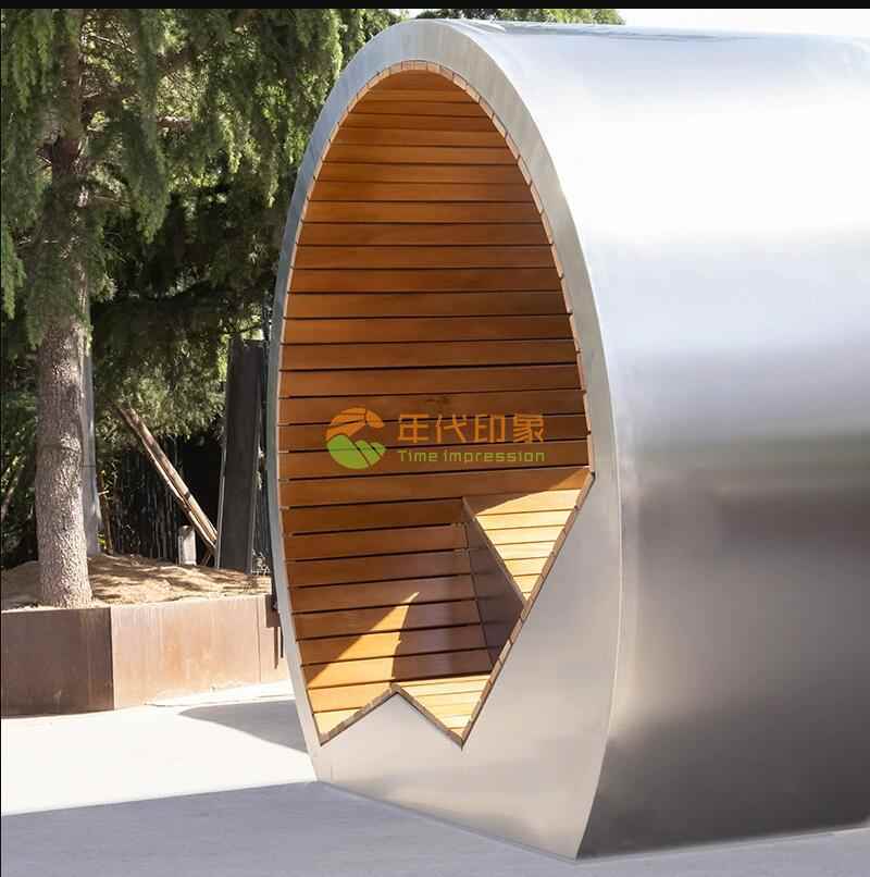 不锈钢异形景观坐凳防腐木面异形座椅 不锈钢异形景观坐凳防腐木面异形座椅