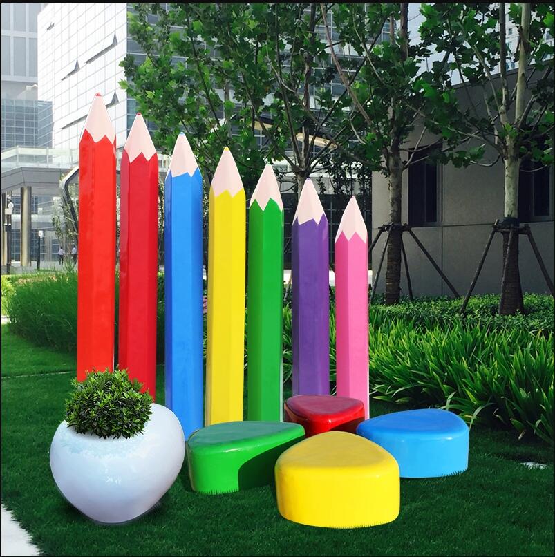 玻璃钢铅笔造型雕塑学校幼儿园广场景观摆件