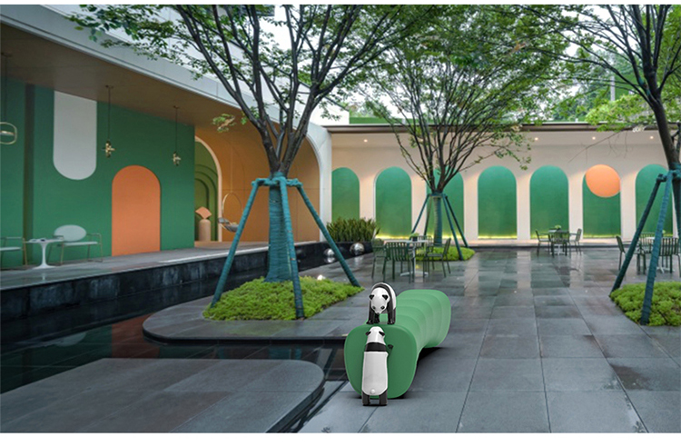 玻璃钢竹子熊猫雕塑坐凳景观广场艺术座椅