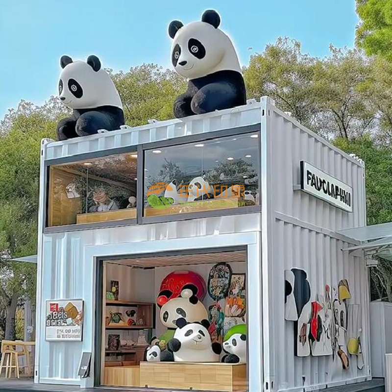 玻璃钢熊猫雕塑集装箱楼顶艺术小品摆件