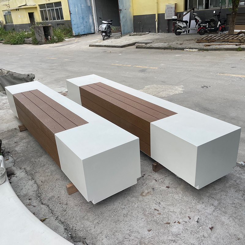 UHPC混凝土木面坐凳水磨石GRC长条景观座椅 UHPC混凝土木面坐凳水磨石GRC长条景观座椅