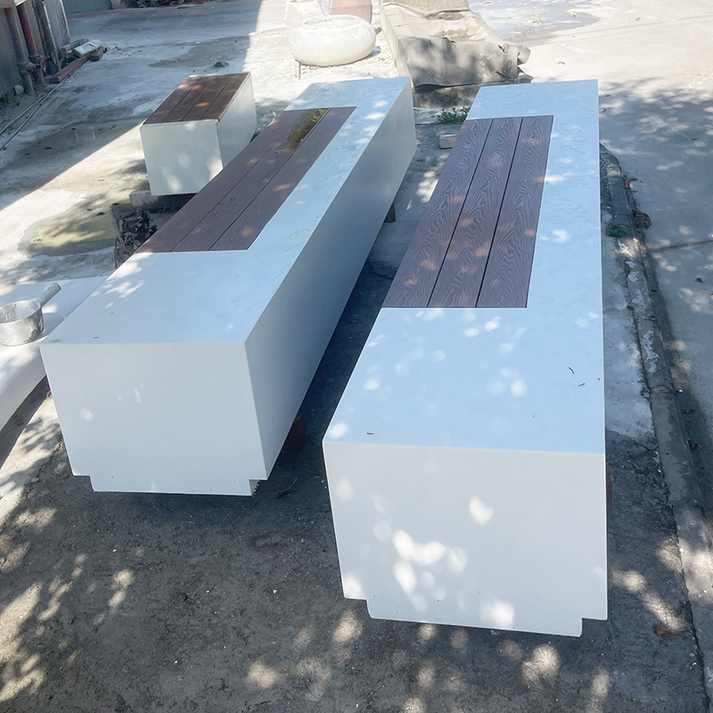 UHPC混凝土木面坐凳水磨石GRC长条景观座椅 UHPC混凝土木面坐凳水磨石GRC长条景观座椅