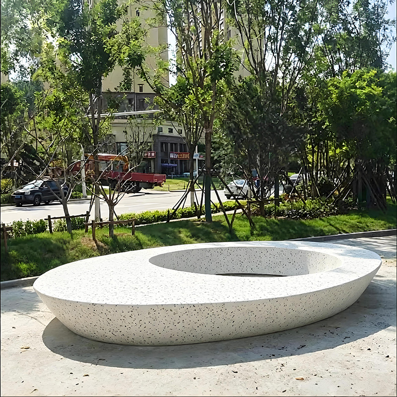 水磨石树池坐凳椭圆形预制混凝土座椅 水磨石树池坐凳椭圆形预制混凝土座椅