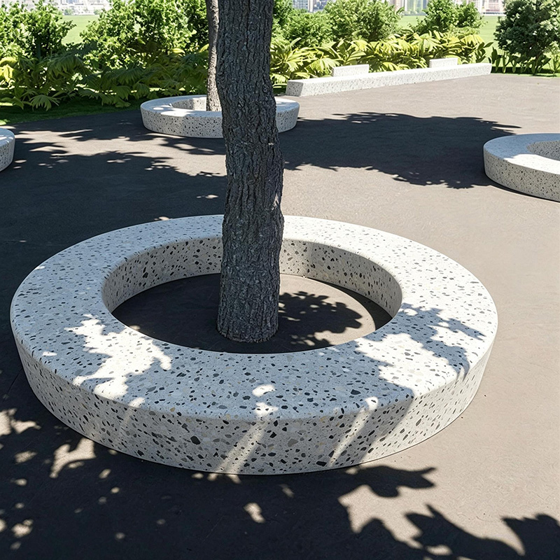 水磨石圆形树池坐凳预制混凝土花坛座椅 水磨石圆形树池坐凳预制混凝土花坛座椅