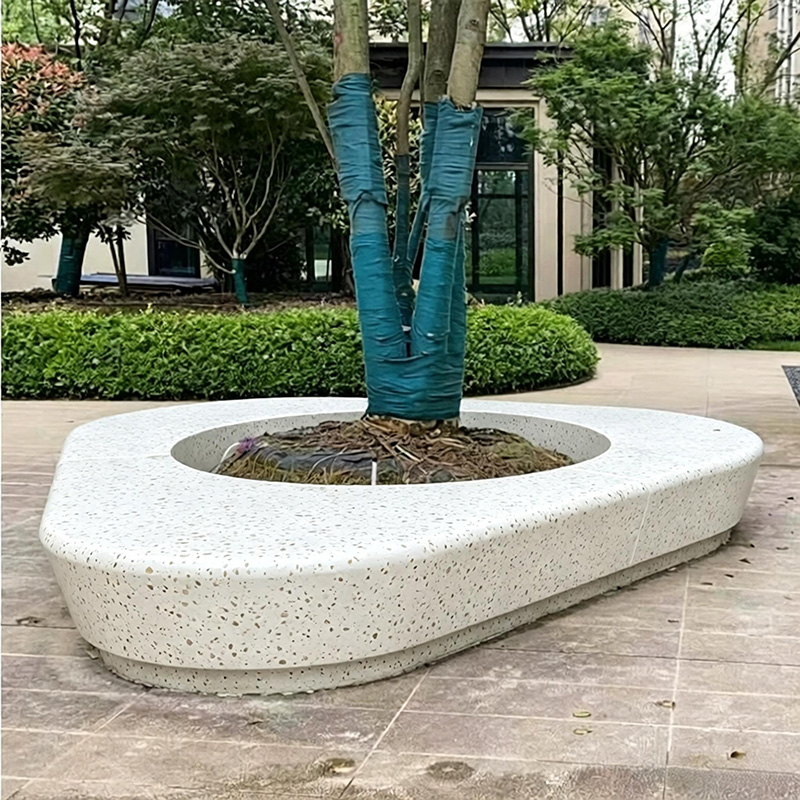 水磨石树池坐凳三角形预制混凝土座椅 水磨石树池坐凳三角形预制混凝土座椅