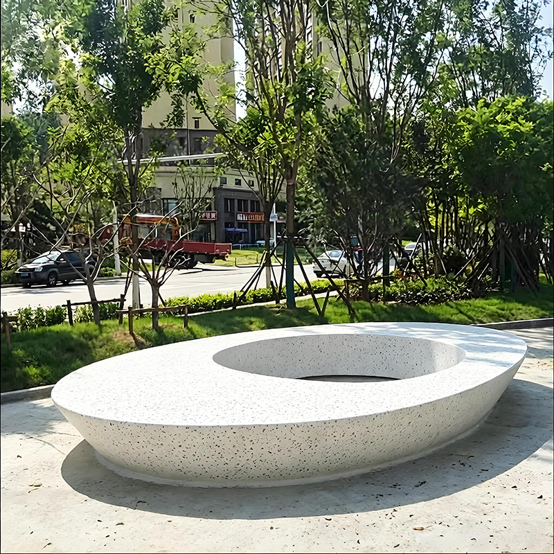 水磨石树池坐凳椭圆形预制混凝土座椅 水磨石树池坐凳椭圆形预制混凝土座椅