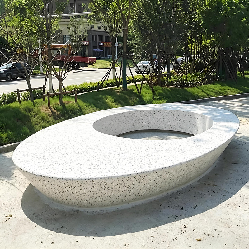 水磨石树池坐凳椭圆形预制混凝土座椅 水磨石树池坐凳椭圆形预制混凝土座椅