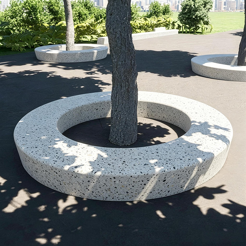 水磨石圆形树池坐凳预制混凝土花坛座椅 水磨石圆形树池坐凳预制混凝土花坛座椅